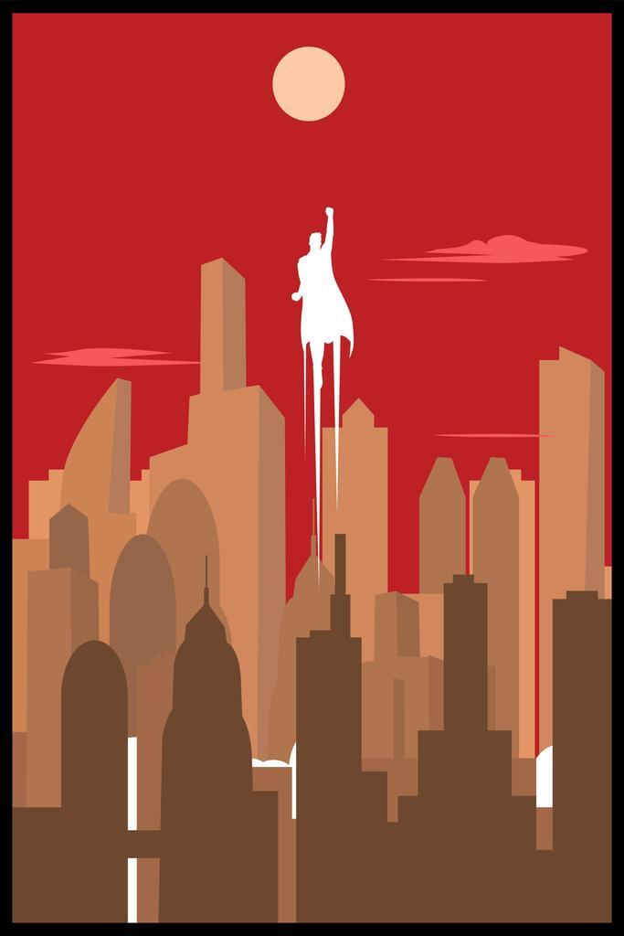 Superhero Silhouette Art Deco Skyline Retro Art Print Poster 24×36 inch