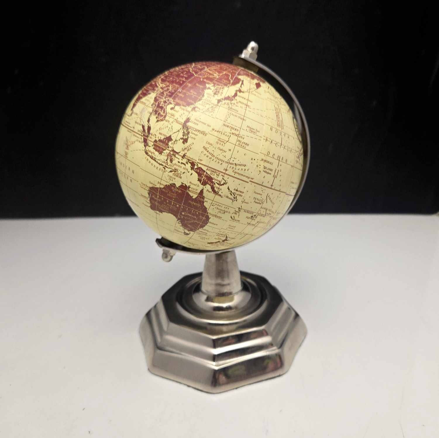 Tabletop World Globe Earth Rotating Made in India Chrome Metal Stand 7.5″ 2008