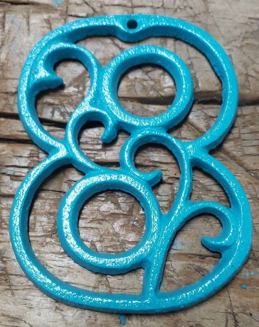 Rustic TURQUOISE Cast Iron Metal House Number Street Address 4 1/2 INCH Phone #8