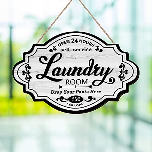 Jetec Vintage Wood Laundry Room Decor Hanging Wall Sign 12 x 8 inches, White
