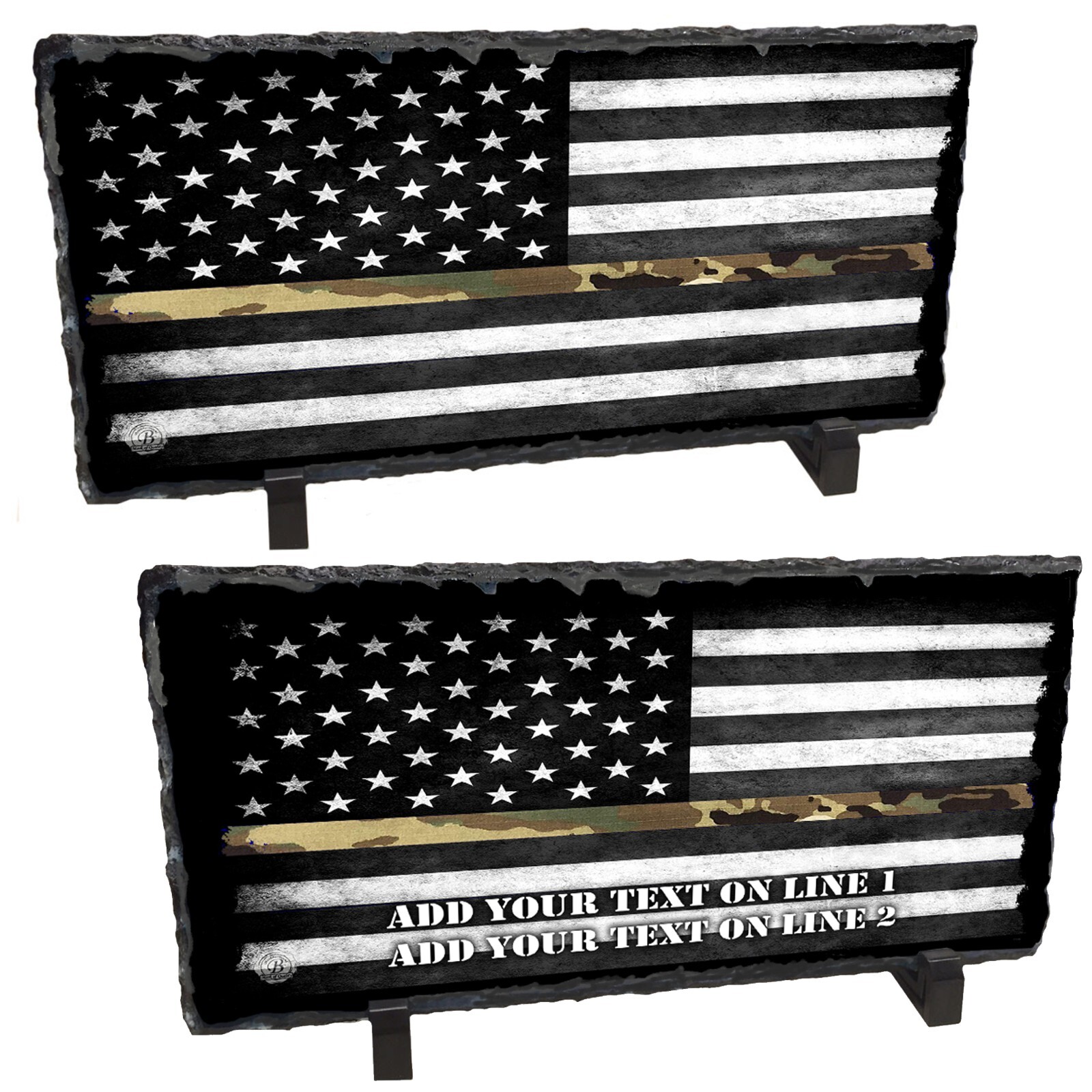 Military Thin Camouflage Line American Flag Design Slate Rock Desk Accessory