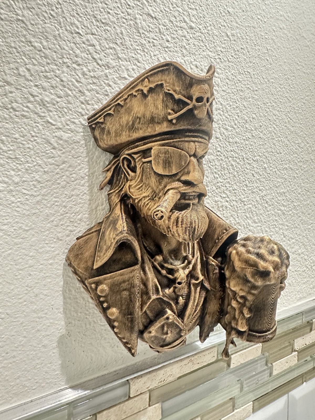 Pirate Wall Mount Skull Decor Gothic Buccaneer Nautical Bar Art Man Cave Painted