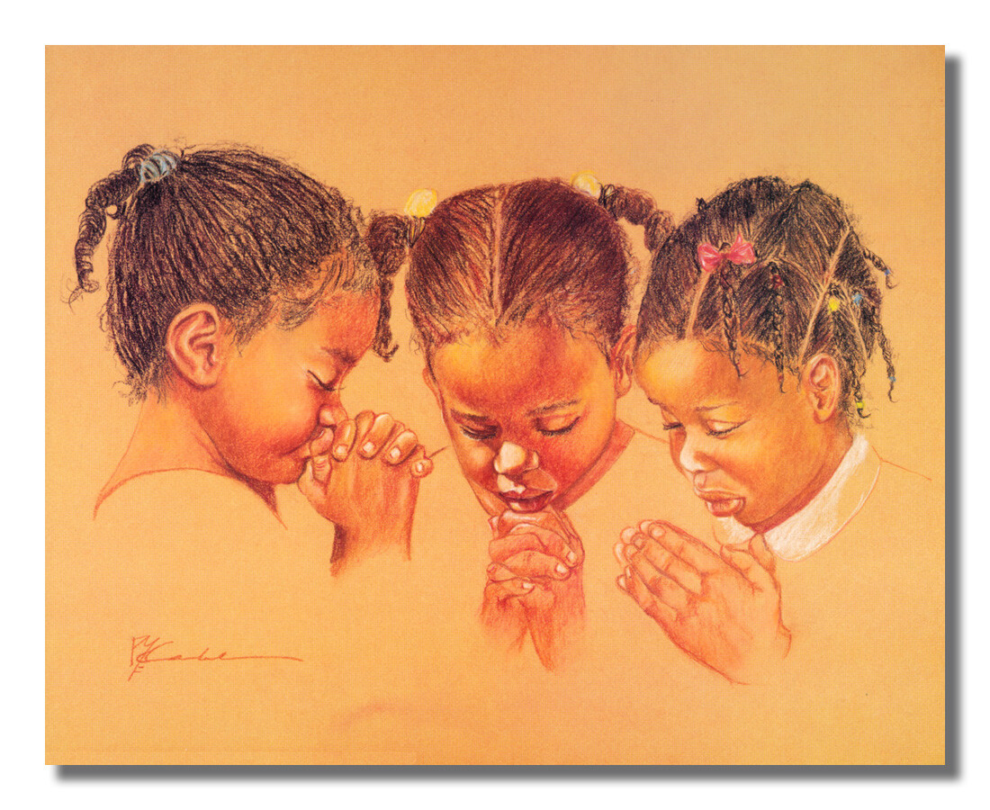 Three African American Girls Praying Religious Wall Picture Art Print 16×20″
