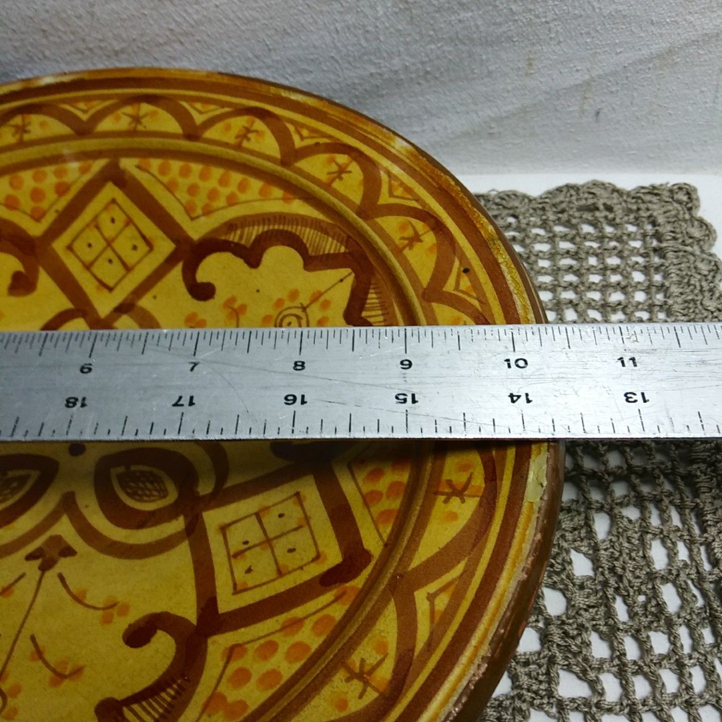 Moroccan Ceramic 10″ Serving Bowl Handmade Hanging Fruit Dish Yellow Monochrome