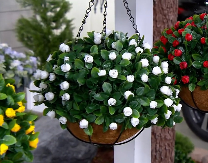 Wicker Park 15″ Faux Rose Indoor/Outdoor Hanging Basket M88226 WHITE