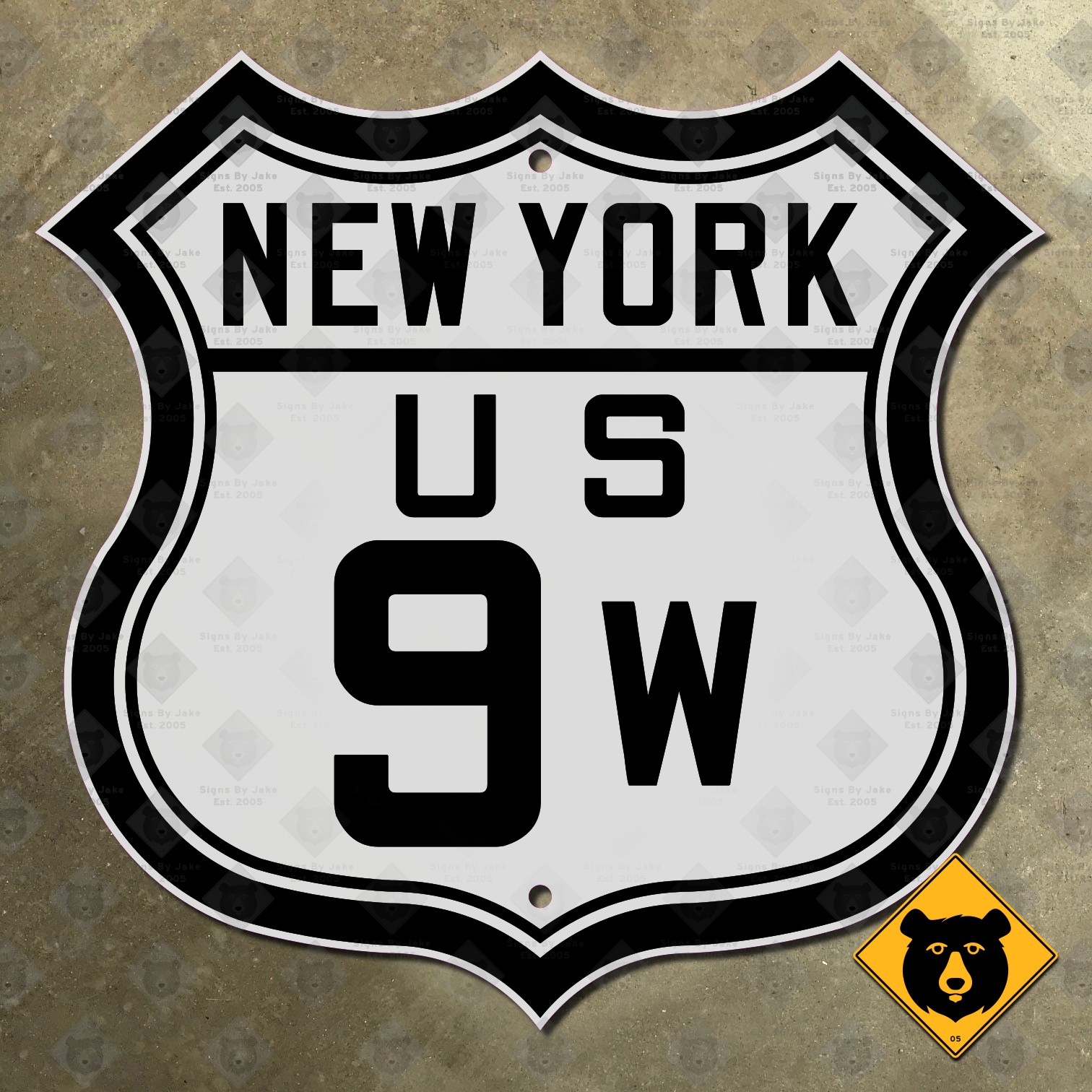 New York US Route 9W highway road sign 1926 Albany Orangetown Newburgh 12×12