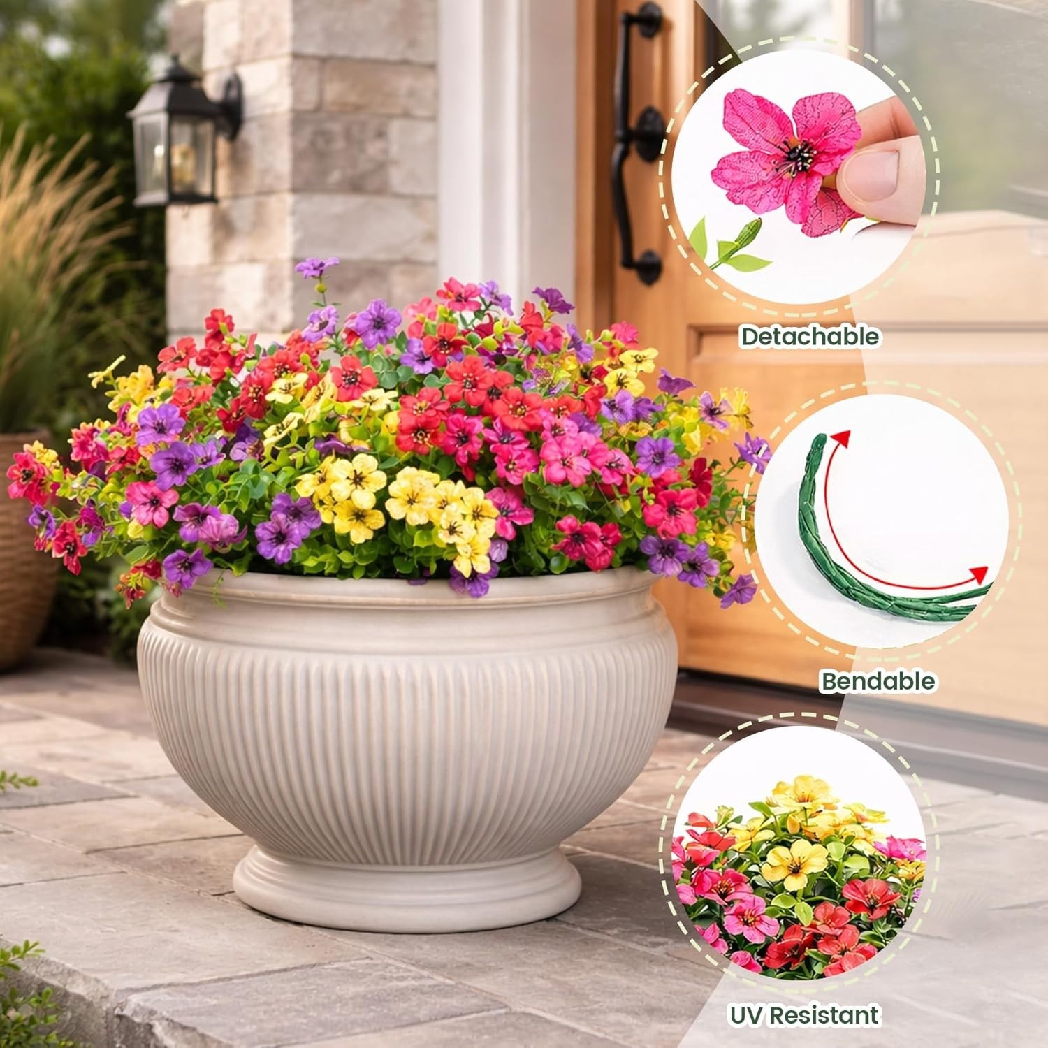Artificial Flowers for Outdoors 12 Bundles Realistic Faux Plants UV Resistant