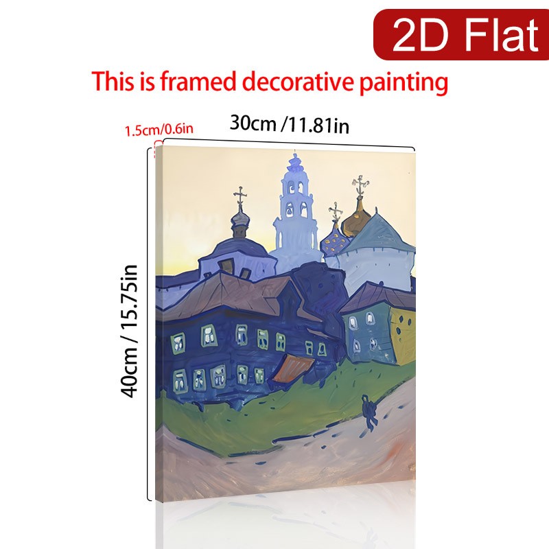 Russian Village Church Landscape Canvas Wall Art, Colorful Folk Art Home Decor