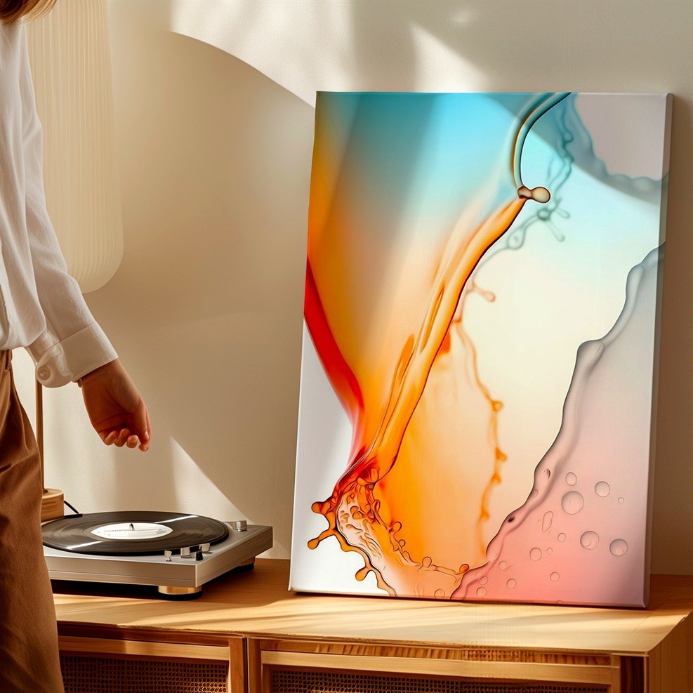Wall Art Abstract Liquid Splash Print Orange Blue Modern Contemporary Decor