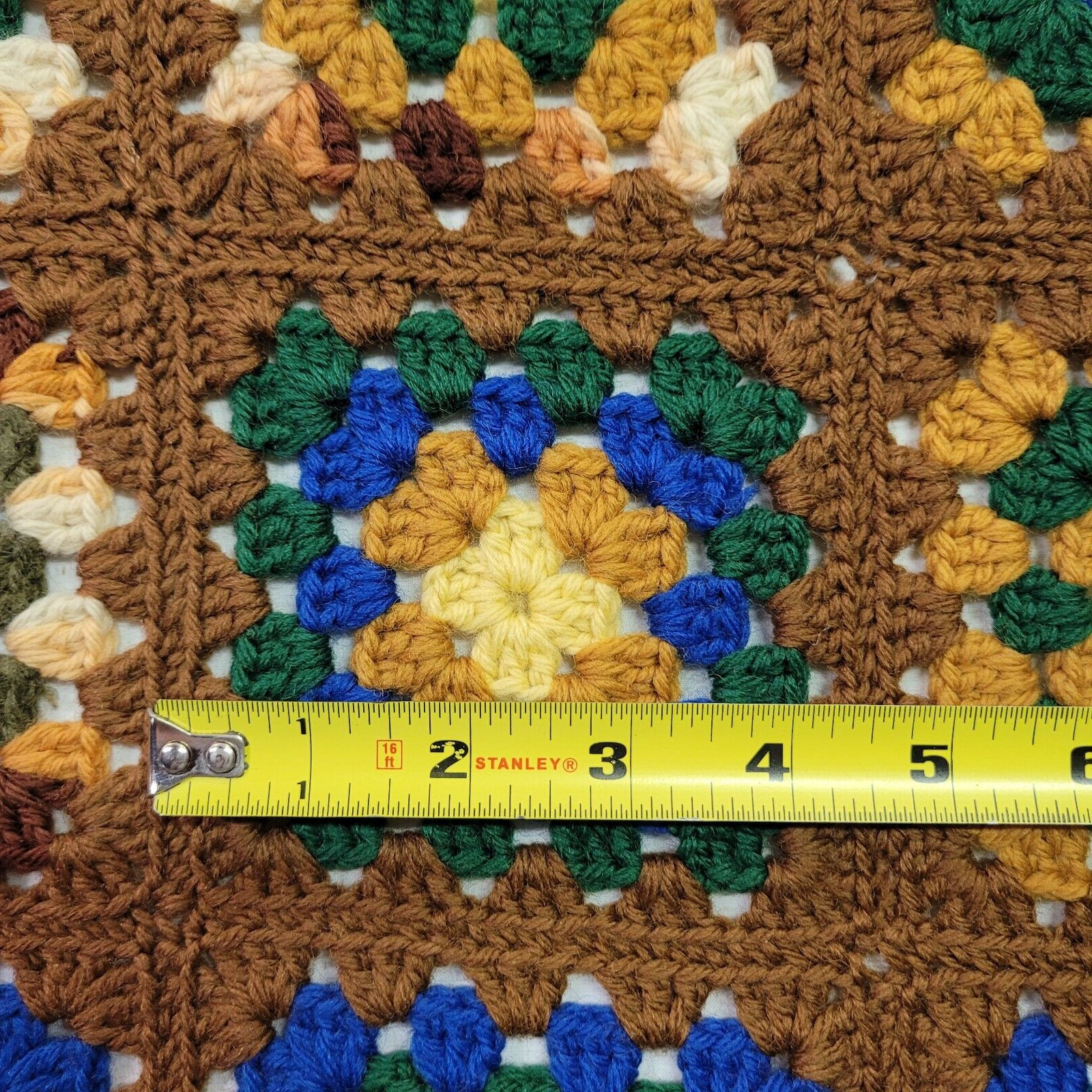 Vntg Granny Square Afghan Blanket 1970’s Brown Multicolor PARTS OR REPAIR 53×72