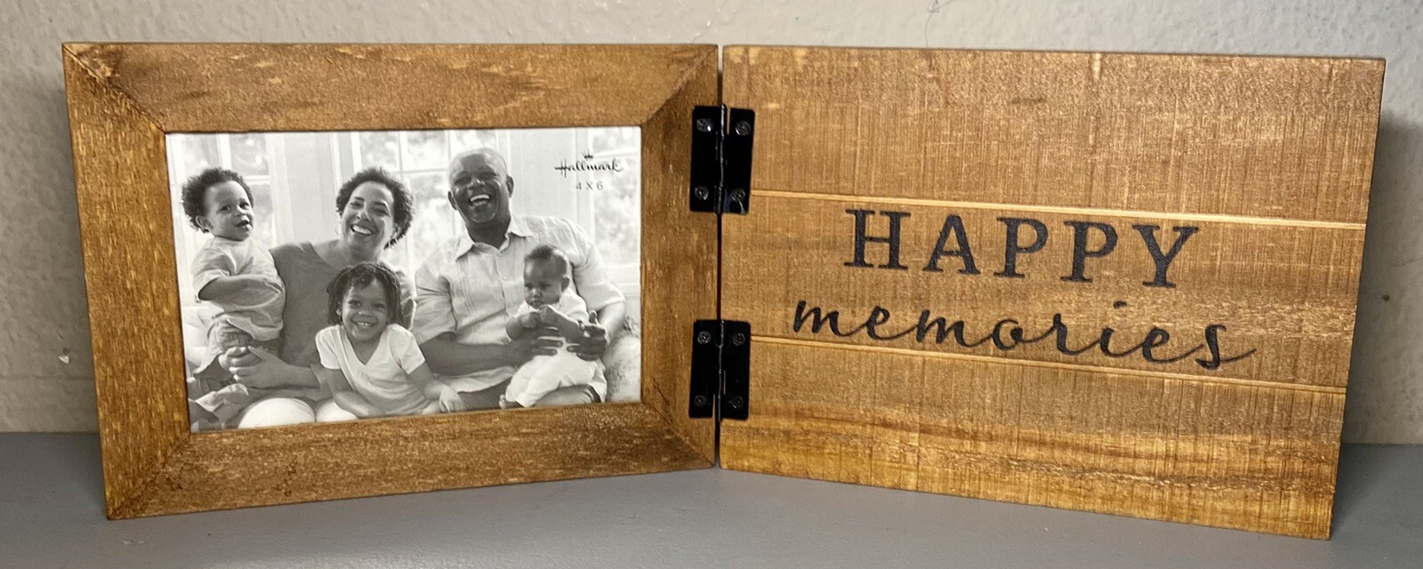 Hallmark “Happy Memories” 4×6 Solid Wood Folding Hinged Picture Photo Frame ￼￼