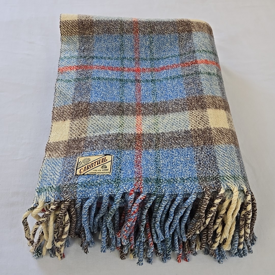 VTG Carntual Kerry Woolen Mills Irish Wool Plaid Blanket 59×69 (75″ w/ fringe)