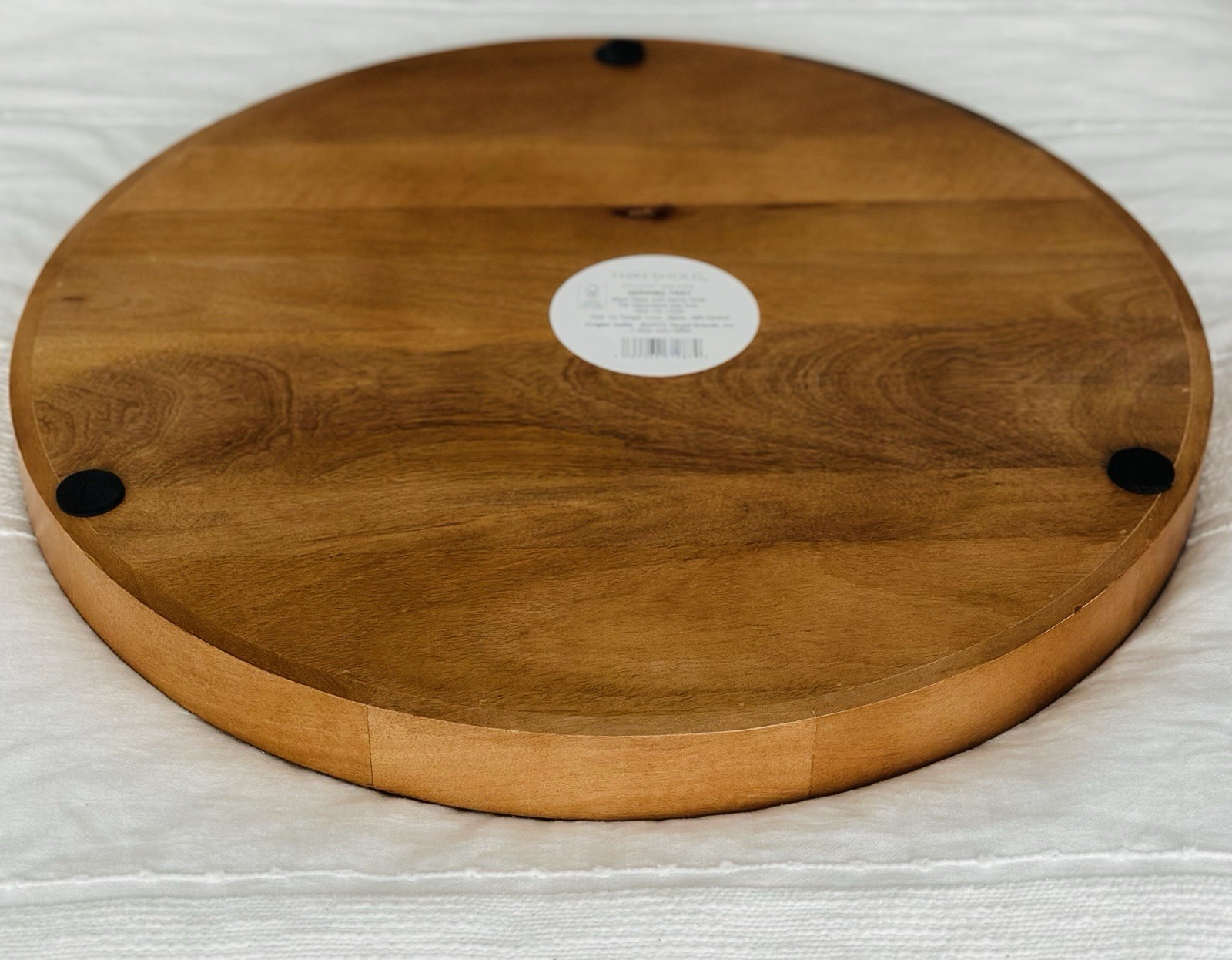 Threshold ROUND WOOD TRAY Design STUDIO MCGEE Groove BRAIDED RAISED EDGE Brown
