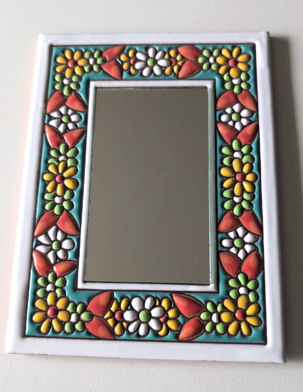 Hand Painted Spanish Tile Mirror Mosaic Frame Made In Spain 7 3/4 x 6″