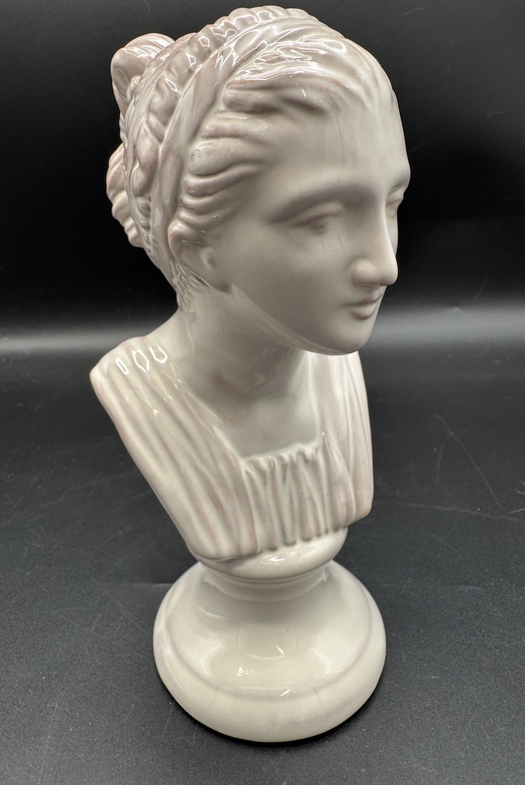 Italian Ceramic Classical Lady Bust White Glaze 8.25” Neoclassical Art