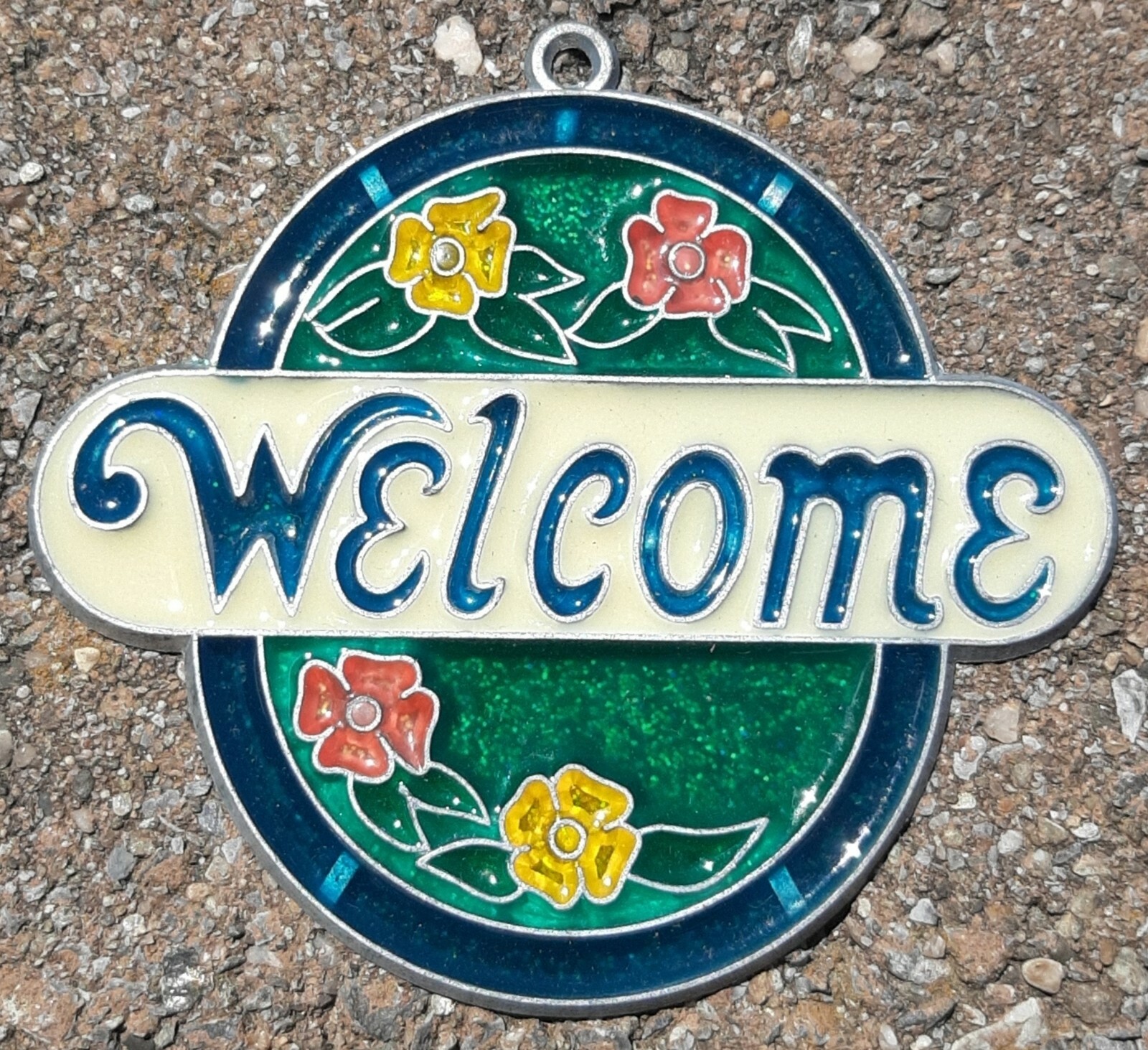 Suncatcher vintage Welcome Sign with Flowers, Window Decoration Ornament 4×4