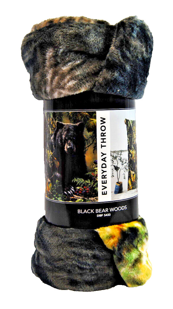Regal Comfort Black Bear Woods Faux Fur Soft Everyday Throw 50″ x 60″ New T2246