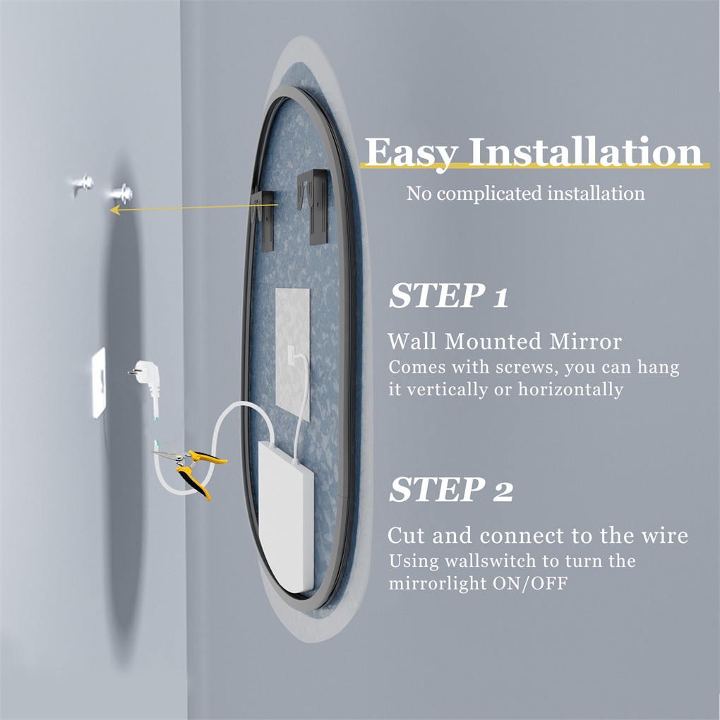 LUVODI Irregular LED Bathroom Mirror Anti-fog Three Colors Wall Vanity Mirror US