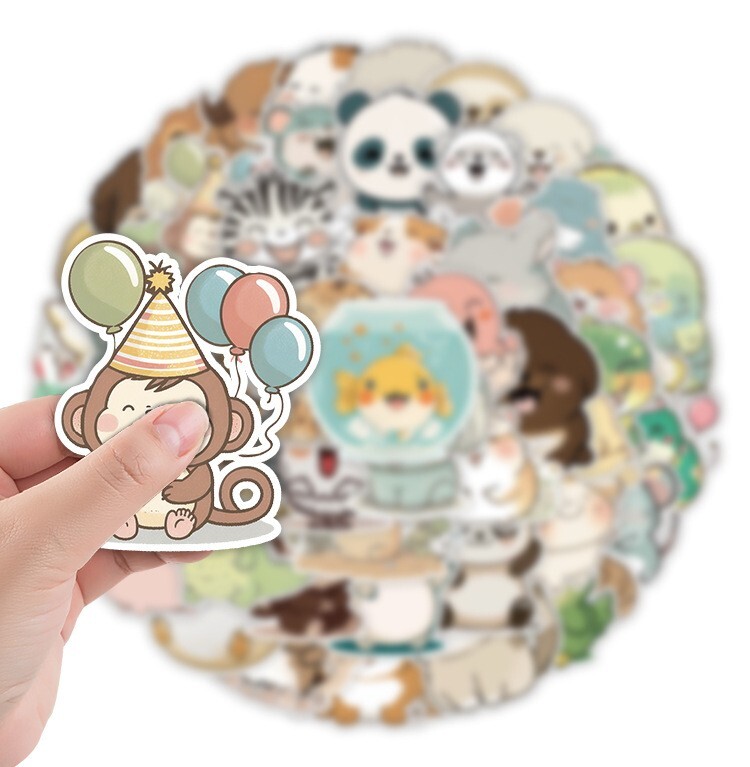 50 Pcs Stickers Cute Adorable Animals Laptop Luggage Fridge Phone Car Vinyl