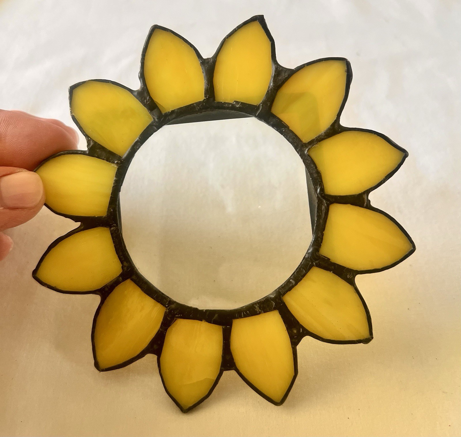 VTG Stained Glass Yellow Sunflower Picture Frame 5” Hold Approx 3×3 Photo Whimsy