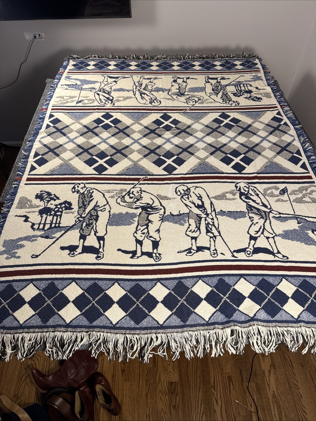 VTG Simply Country Classic Golf Tapestry Throw Blanket 72 x 48″ Fringe Plaid