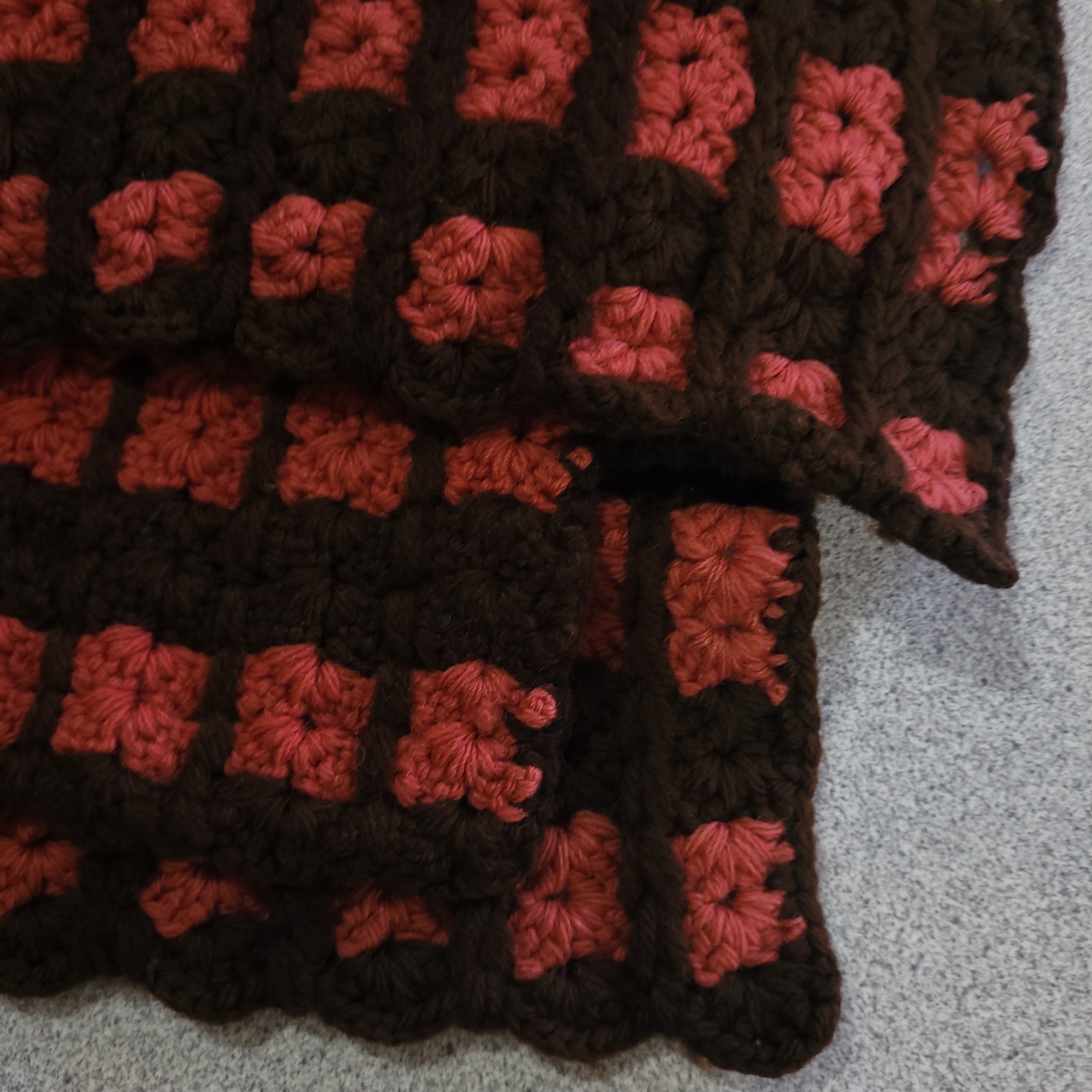 Vtg Granny Square Crochet Throw Blanket Afghan ~56×56 Handmade Brown Multicolor