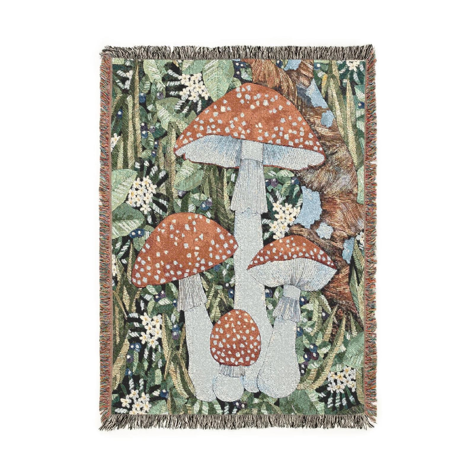 shroom lover’s delight woven tapestry blanket (52by37)