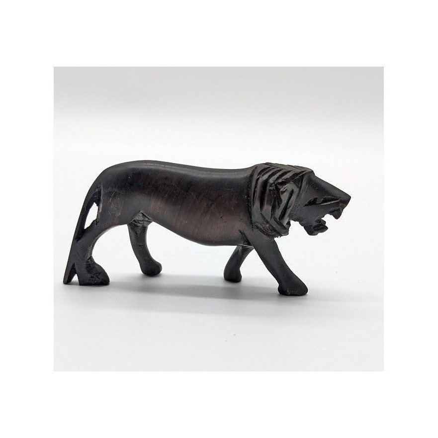 Vintage Hand Carved Wood Lion Figure 4 in African Ebony Safari Animal Sculpture