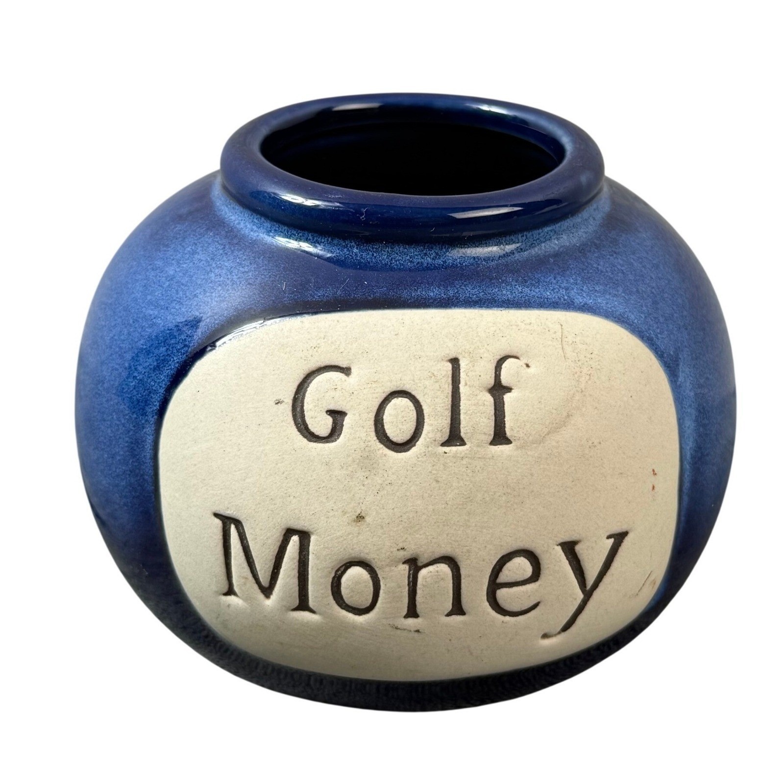 Golf Money Ceramic Coin Bank Jar Blue Desk Decor Gift Golfer Man Cave Novelty