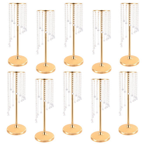 10Pcs 27.5 inch Tall Crystal Flower Vase For Wedding Centerpieces Gold Vases