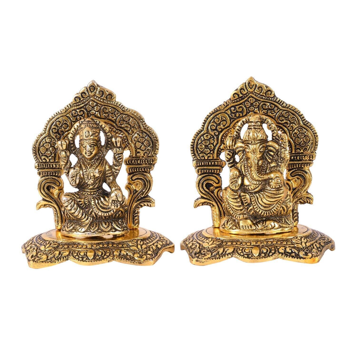 Laxmi Ganesh Set Idol Showpiece Metal Gold Plated Statue For Home Decor 5”