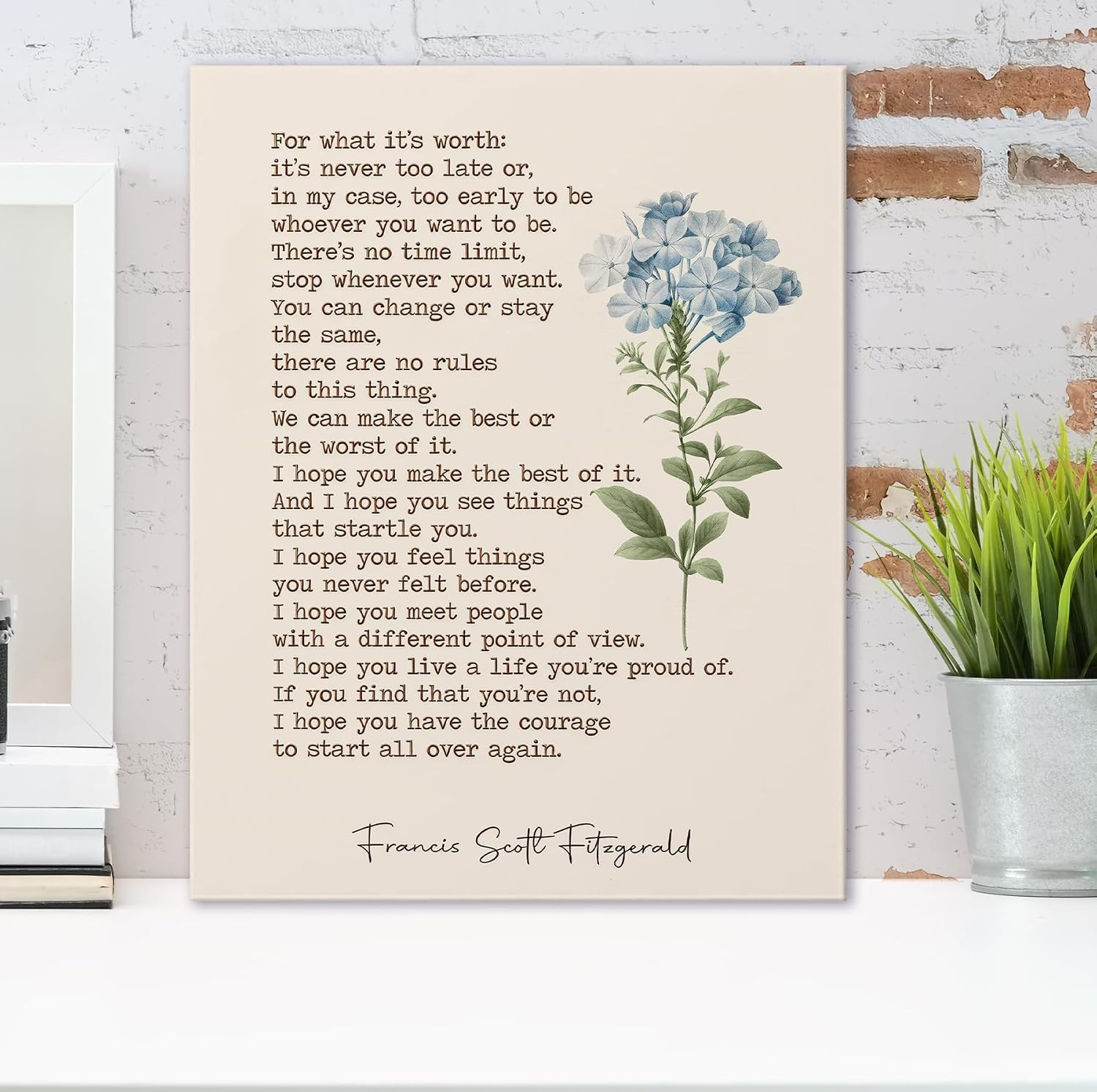 Inspirational Book Quote Wall Art Decor 11×14 Inches, Vintage Blue Floral For…