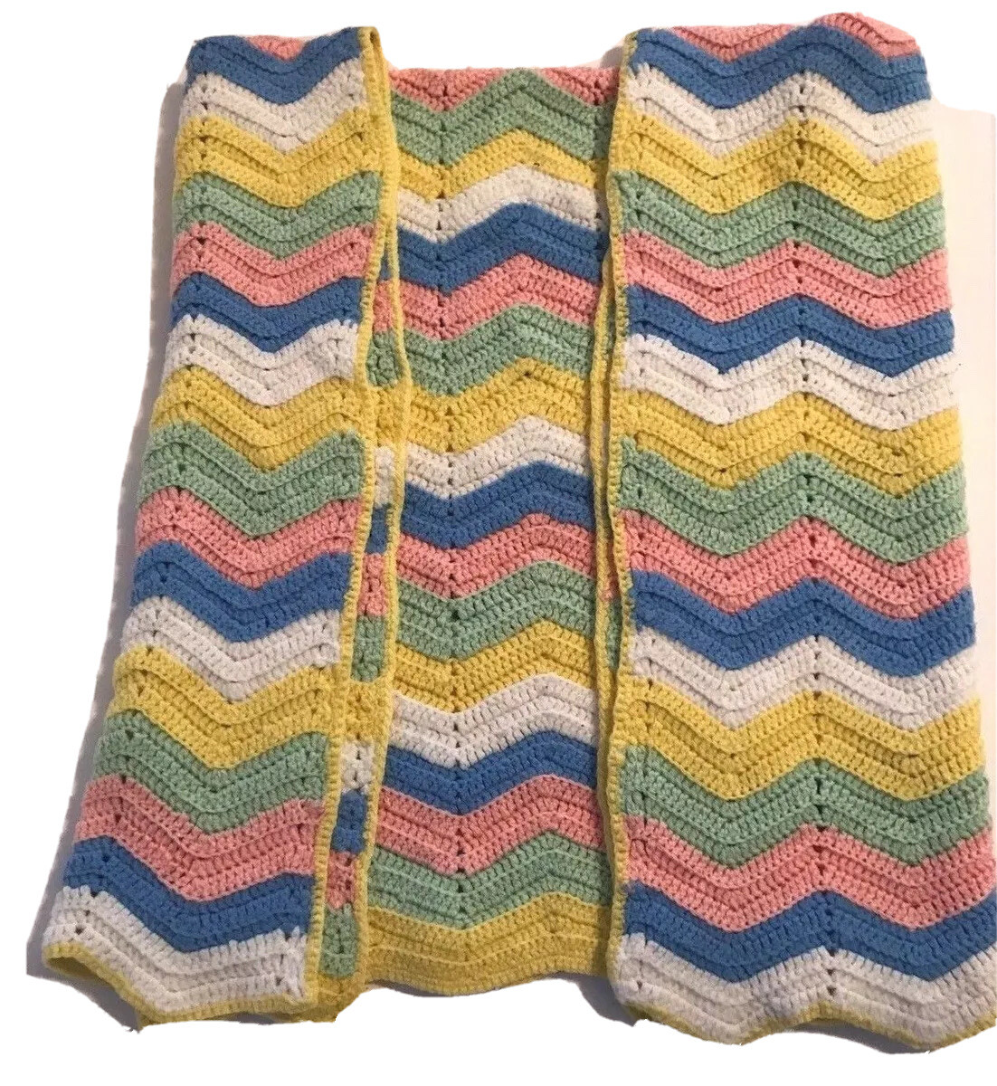 Baby Unisex Afghan Crochet Blanket Handmade Throw Zig Zag Pastels Chevron Gift