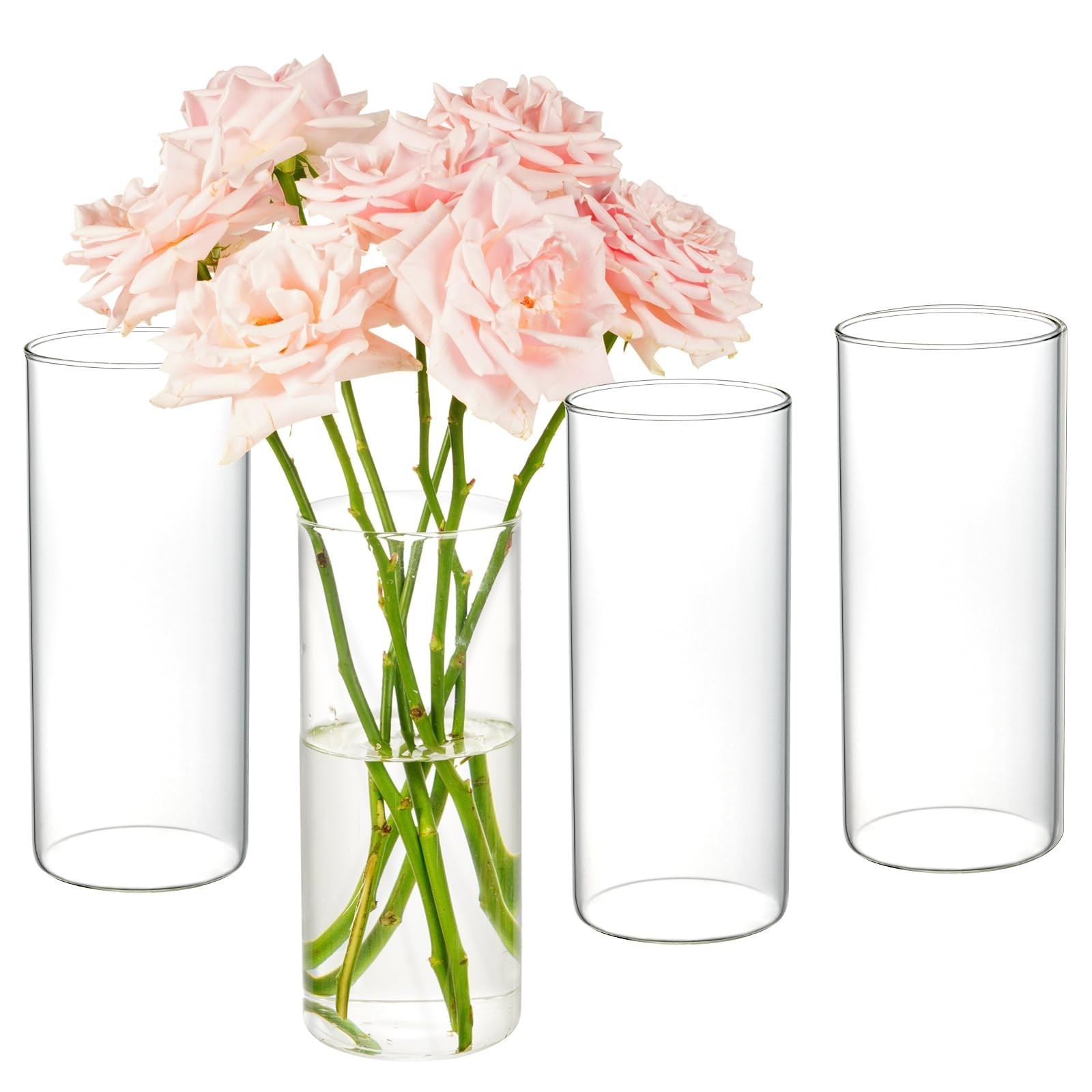 4pcs Glass Cylinder Vases for Centerpieces – 8 Inch Tall Glass Vases for…