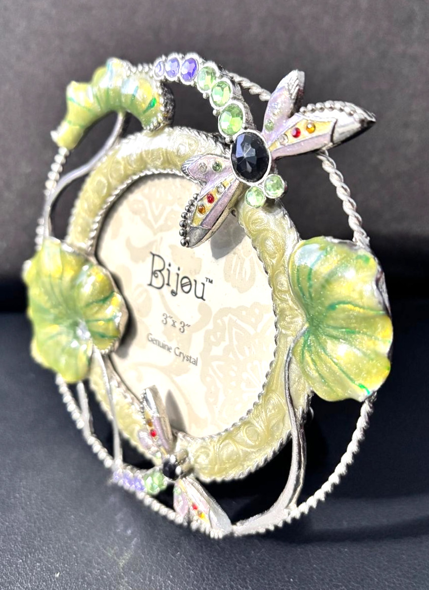 Y2K Bijou Dragonfly Picture Photo Frame Whimsical Metal Jeweled Enamel Crystals
