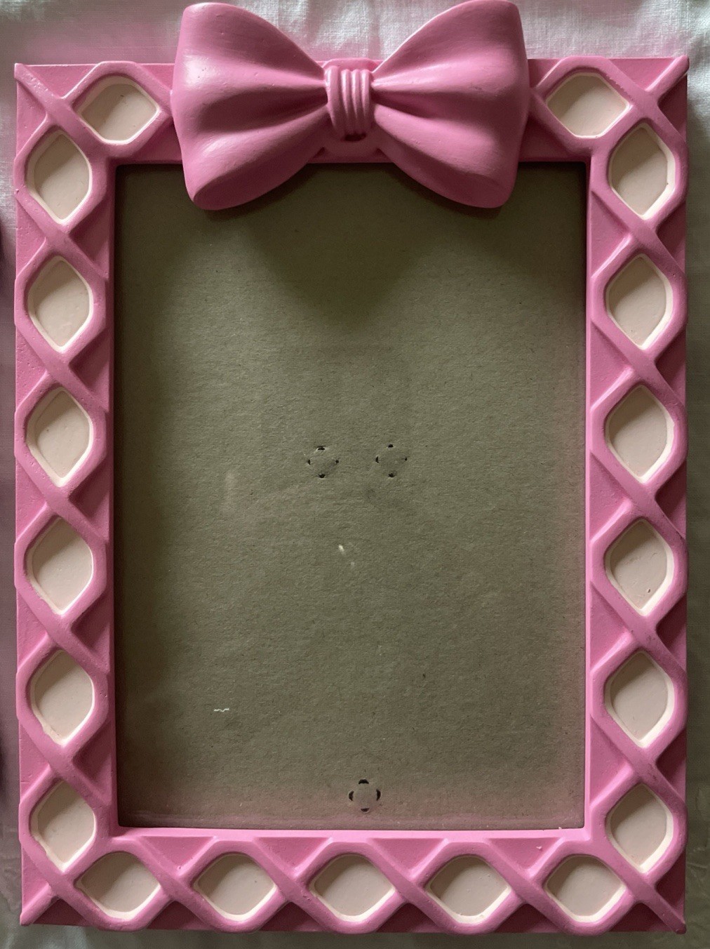 LOT Of 2 Picture Frames Darling Pink Floral & Bow Velvet Back Free Standing