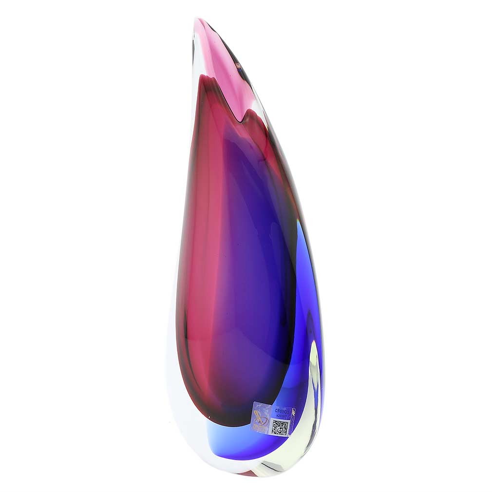 GlassOfVenice Murano Glass Sommerso Wave Vase – Rose and Blue