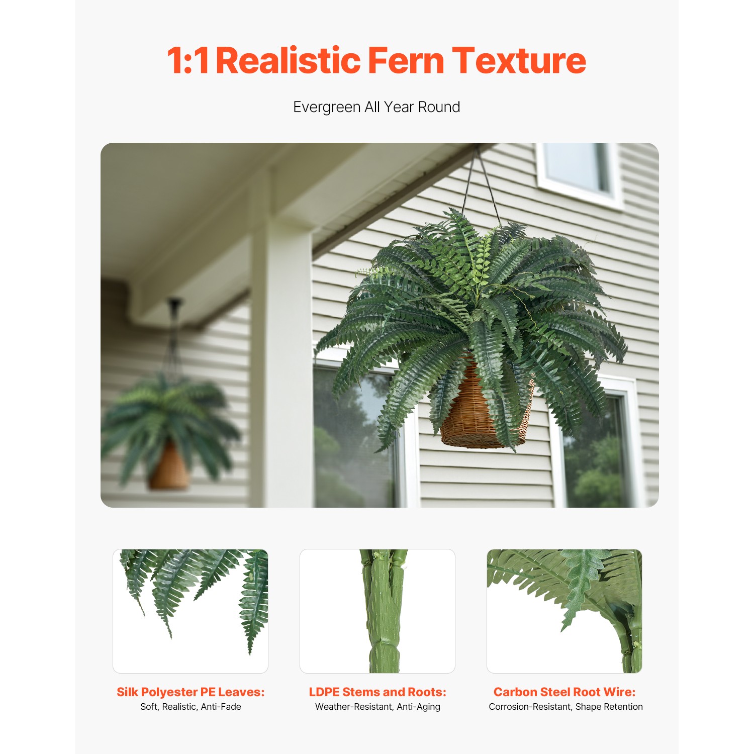 Uimoso Pack of 2 48″ Artificial Boston Fern Plant Bush Plant Home Decor