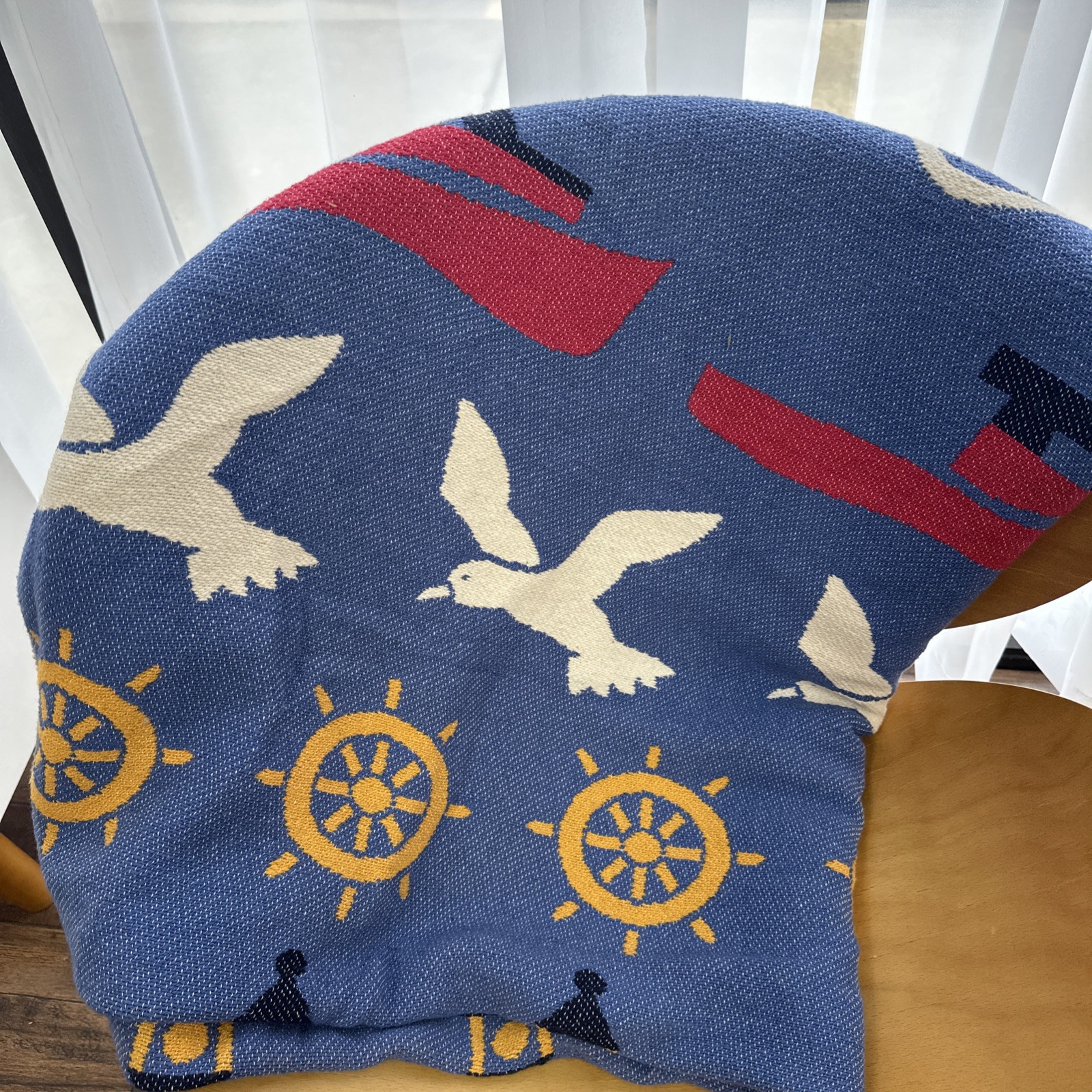 100% Cotton Nautical Lighthouse Seagull Sailboat Reversible Blanket Vintage