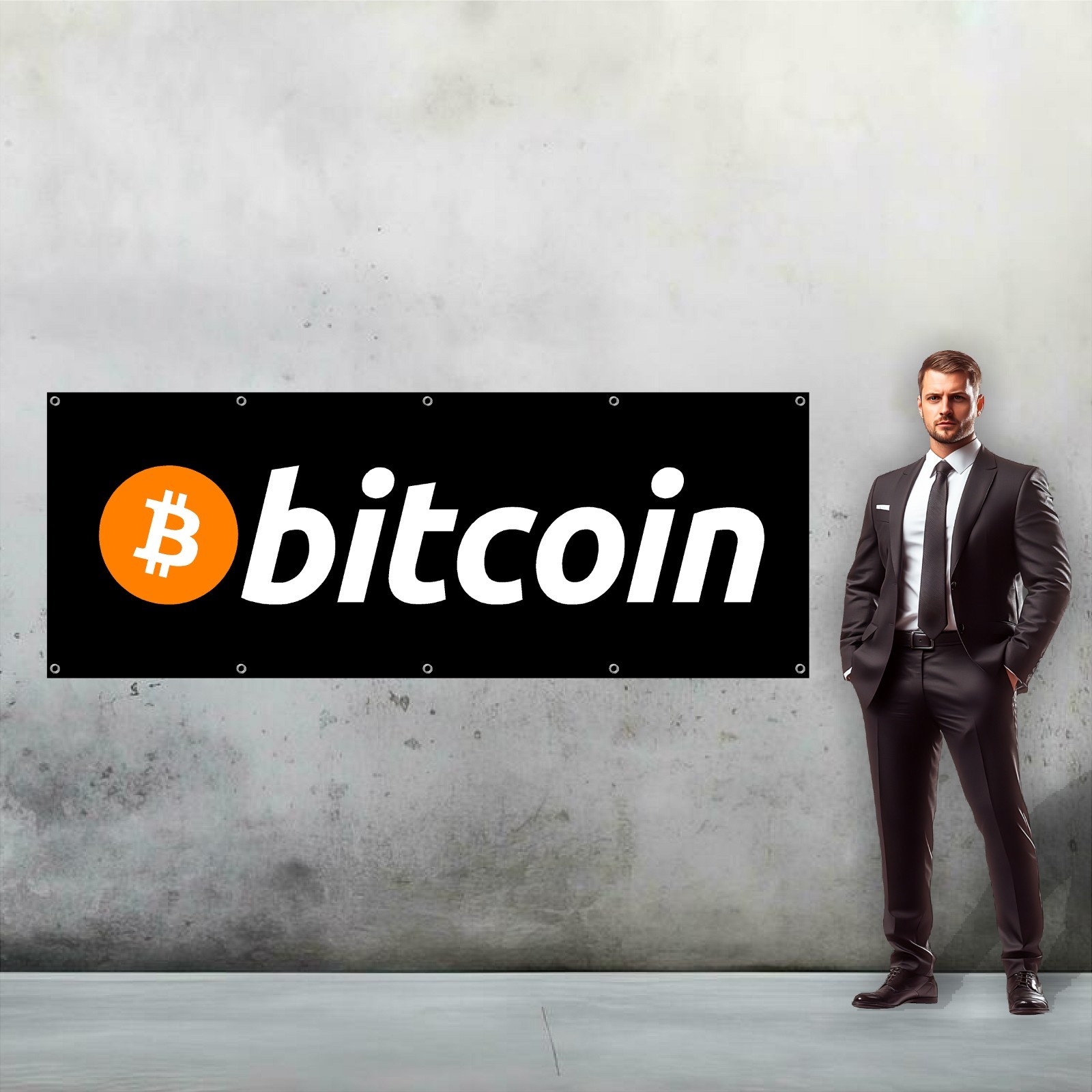 BITCOIN Vinyl Banner 36in x 96in – Crypto Trading Bitcoin Sign Banner