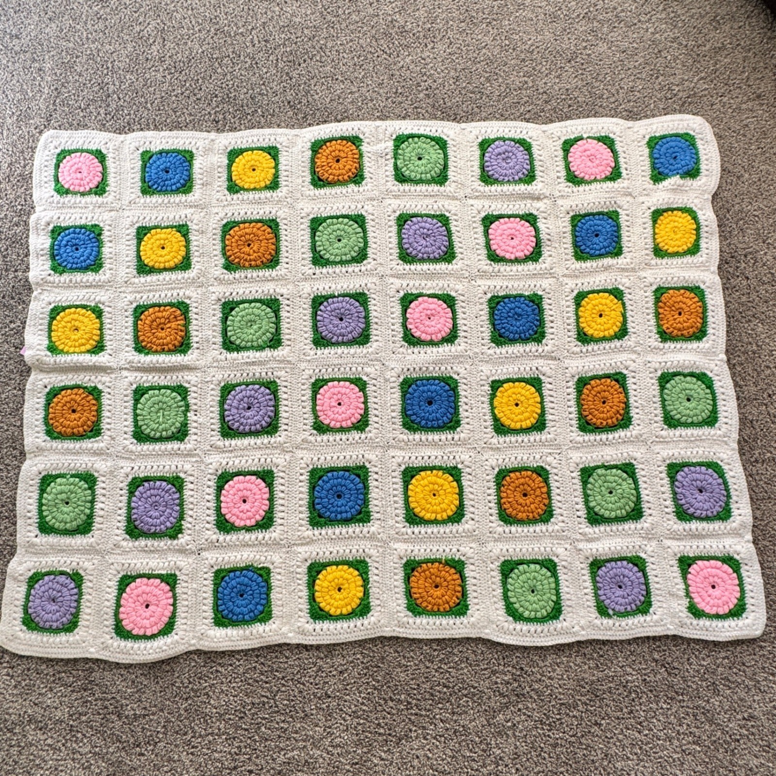 Handmade Crochet Granny Square Blanket Multicolor Floral Afghan Throw 62×44