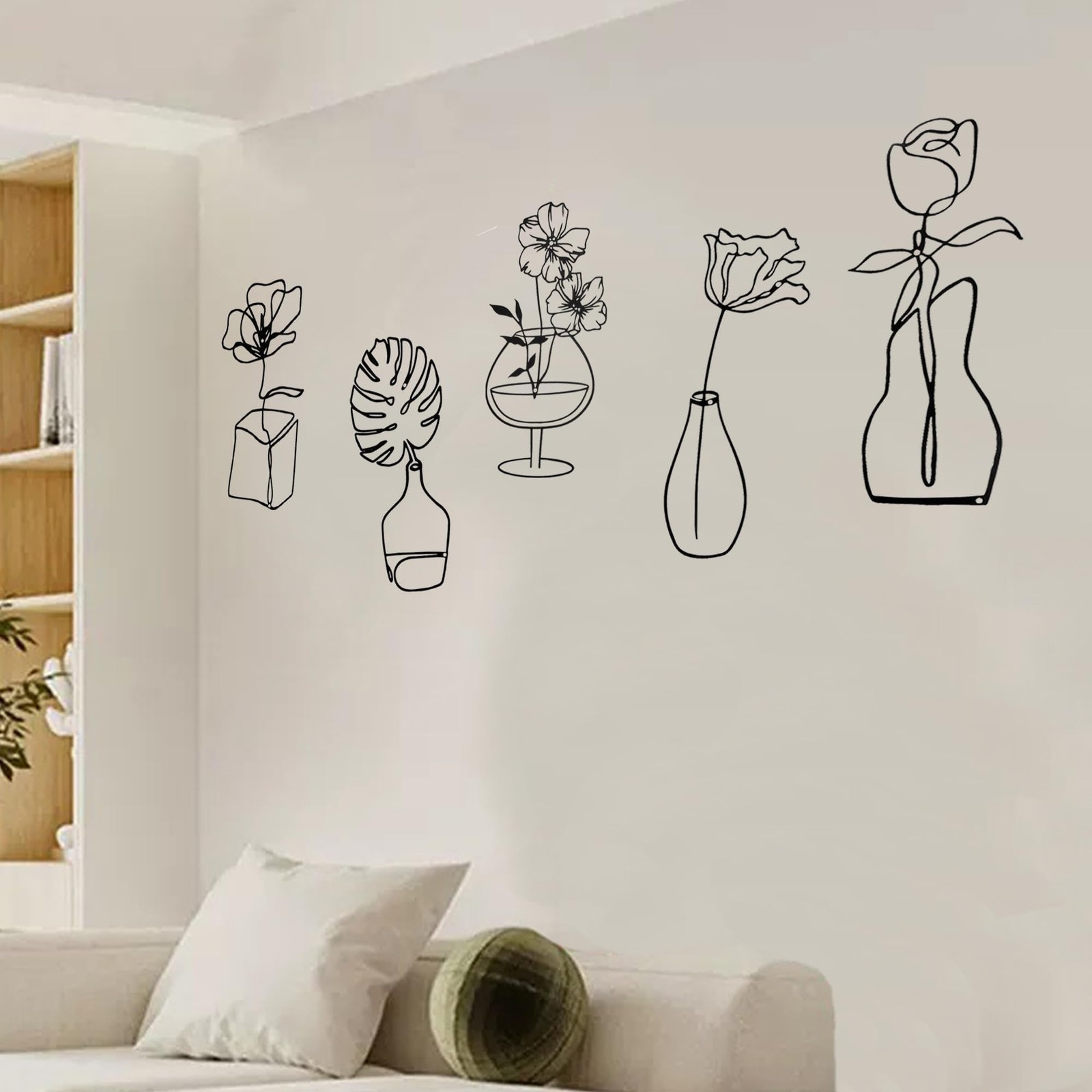 5 Pieces Metal Wall Arts, Black Flowers Vase Wall Decors, Rustic Farmhouse Wa…