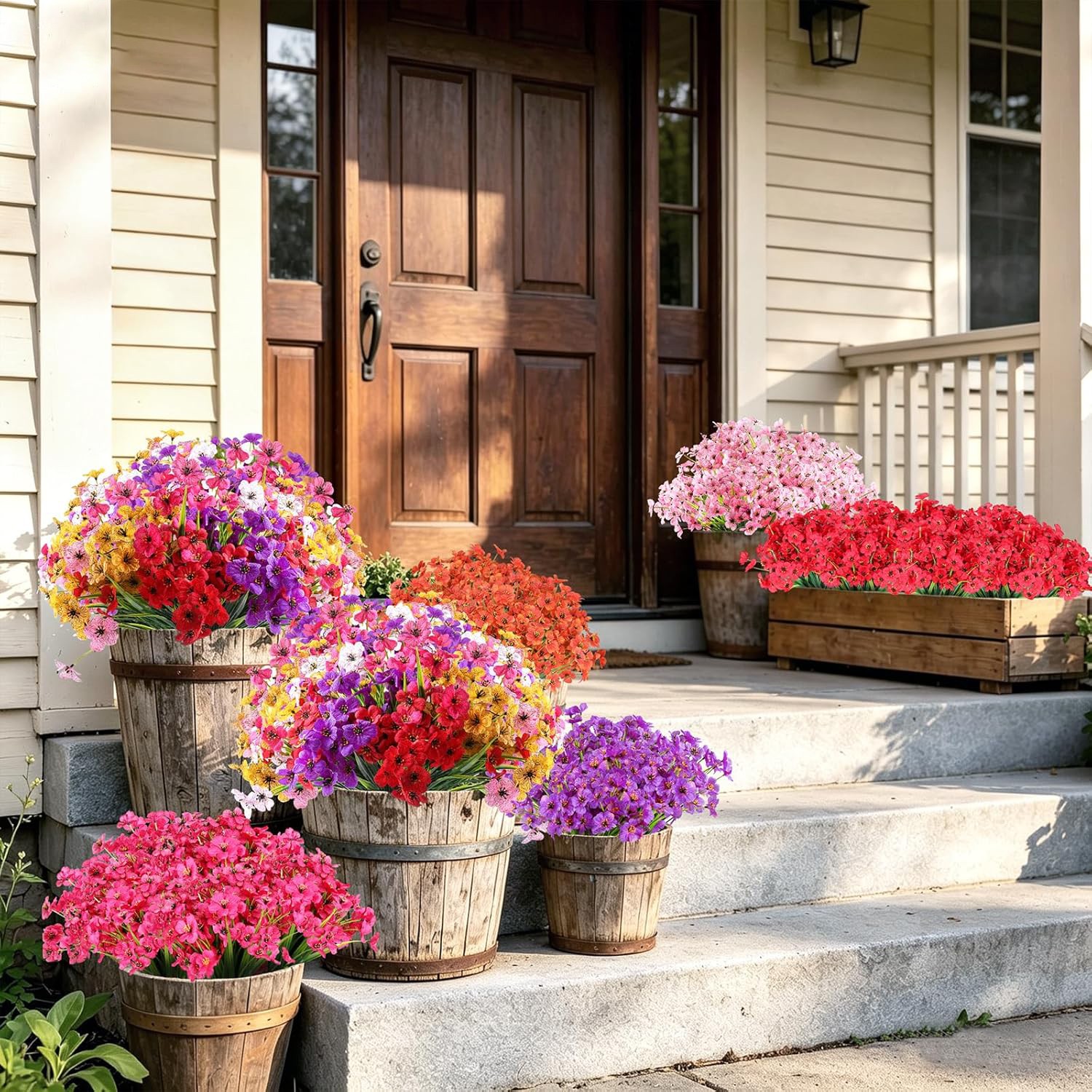 12 Bundles Artificial Flowers for Outdoors Fake Flowers Plants Spring Decor USA