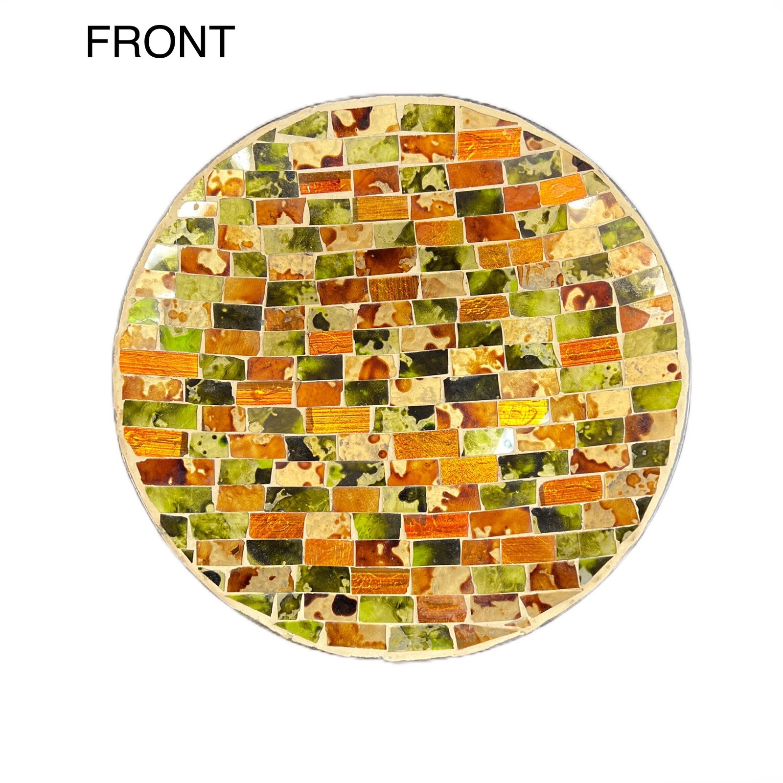 Mosaic Glass Tile Decorative Plate Charger Coppery Farmhouse Centerpiece 12.5”