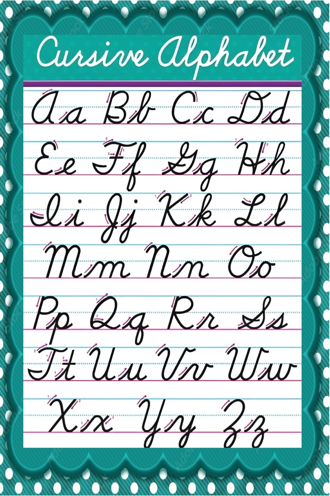 ALPHABET HANDWRITING CURSIVE POSTER 24 X 36 INCH school elementary letters abc