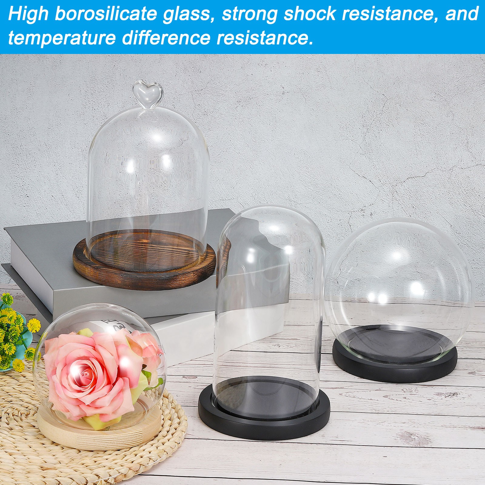 6.1″x5.9″ Clear Cloche Glass Dome Glass Bell Jar Display with Wooden Base