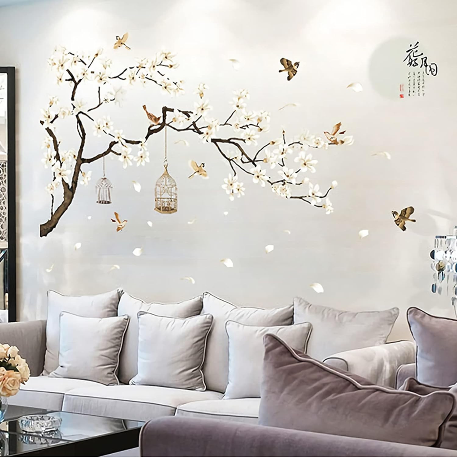 Large White Flower Wall Stickers, 50″x74″ Removable DIY Romantic Cherry Blossom