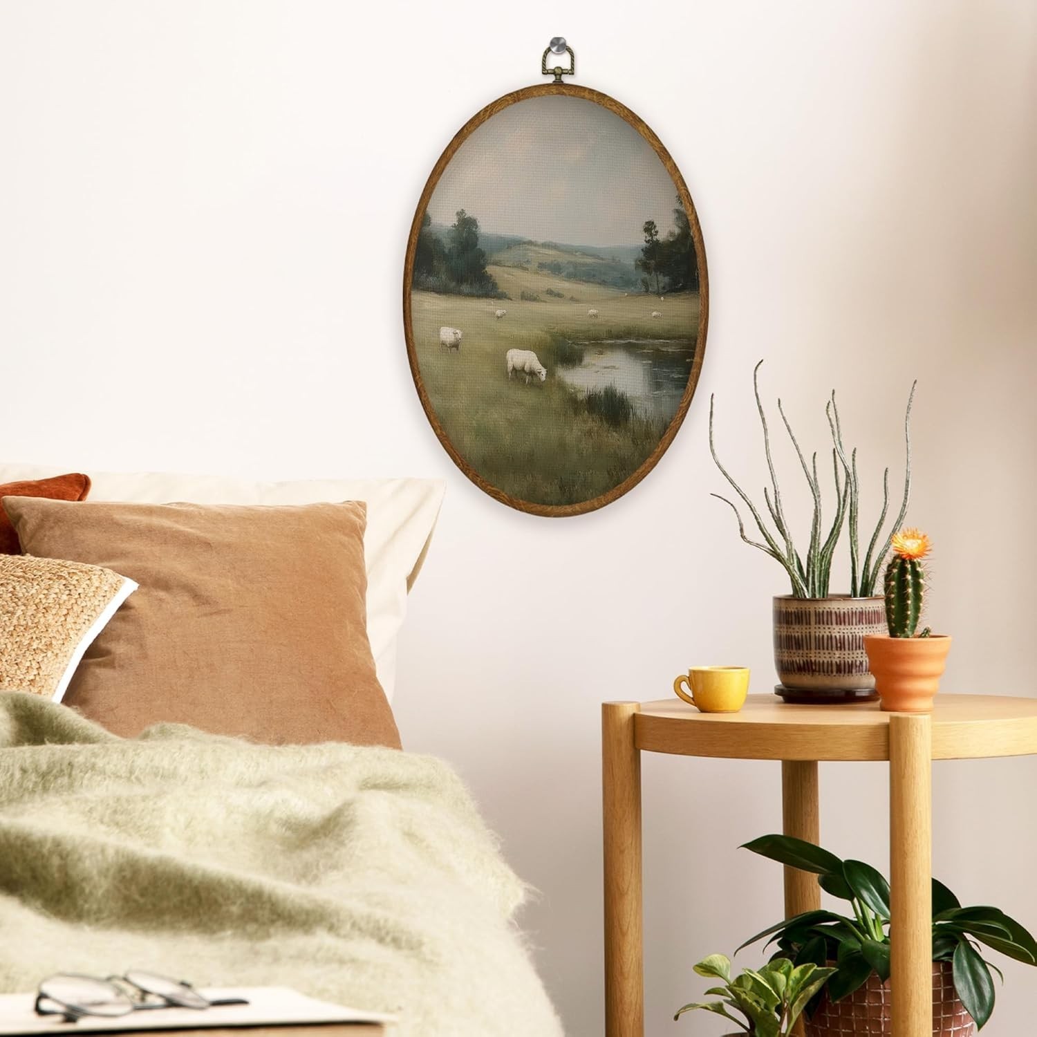 Vintage Sheep Oval Wall Art Decor, Rustic Country Oval Canvas Prints Framed, …