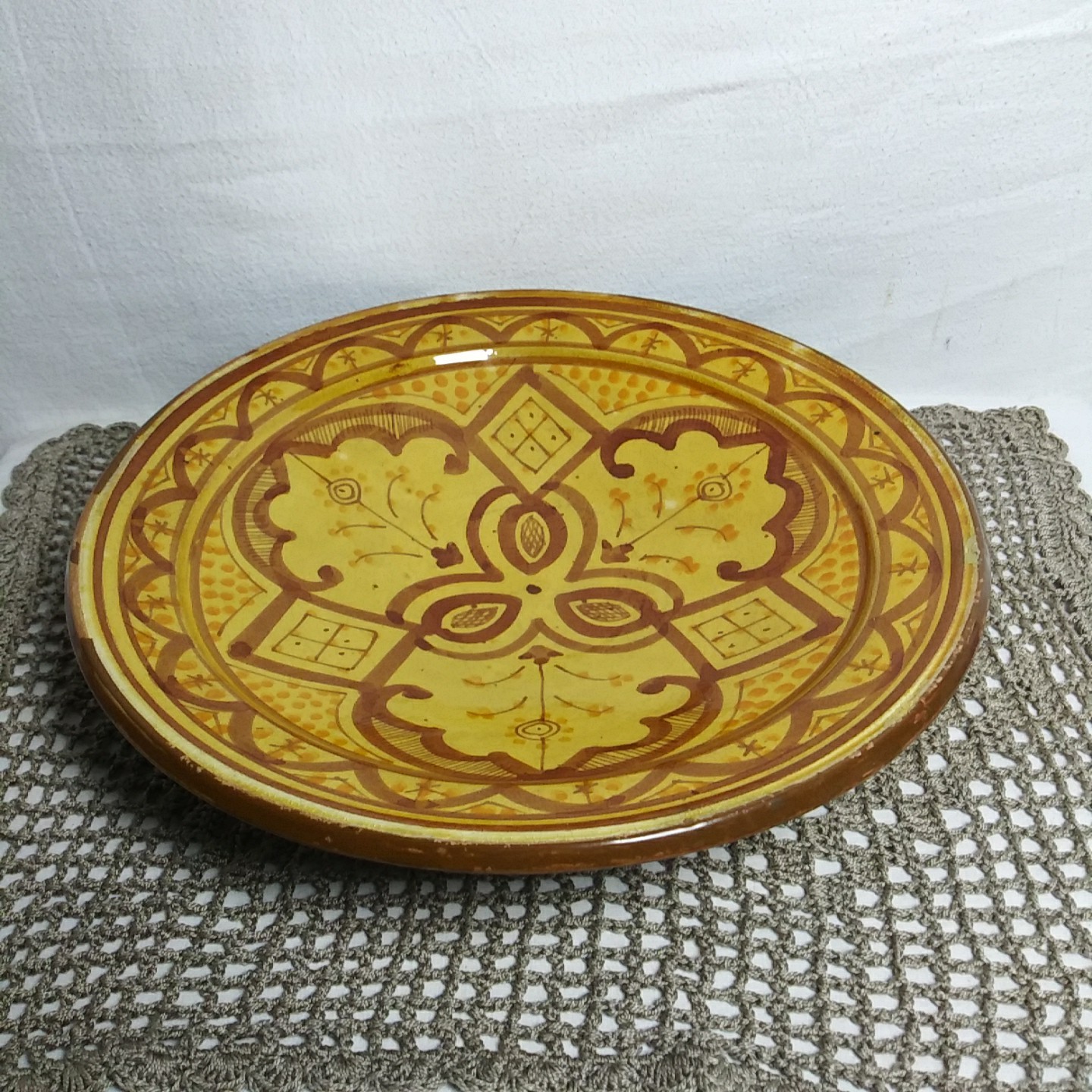 Moroccan Ceramic 10″ Serving Bowl Handmade Hanging Fruit Dish Yellow Monochrome