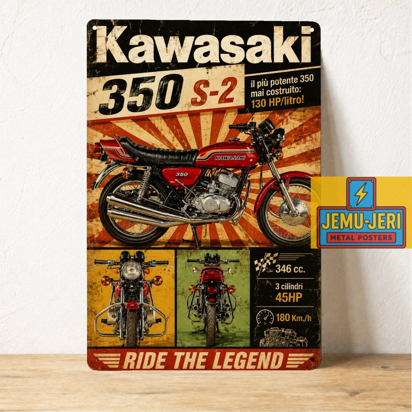 Kawasaki 350 S2 Vintage Triple Motorcycle Metal Tin Sign Retro Garage 20x30cm